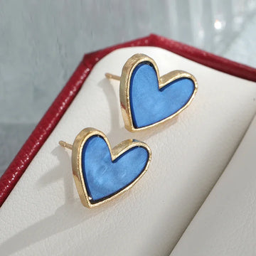 DAIIIBABYYY  -  French New Minimalist Cute Heart Earrings Women's Enamel Stud Earrings Pink Blue Shell Earrings Fashion Jewelry Gift Accessories